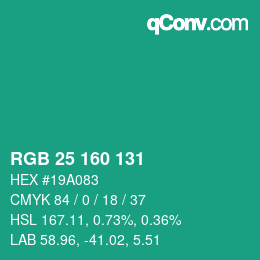 Color code: RGB 25 160 131 | qconv.com