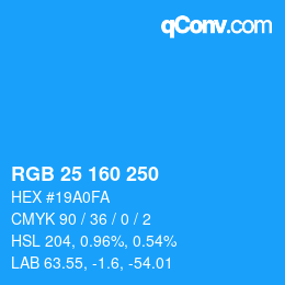 Color code: RGB 25 160 250 | qconv.com