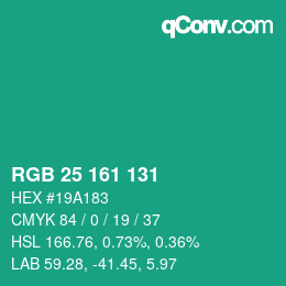 Color code: RGB 25 161 131 | qconv.com