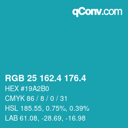 カラーコード: RGB 25 162.4 176.4 | qconv.com