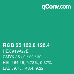 カラーコード: RGB 25 162.8 126.4 | qconv.com