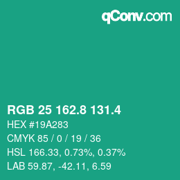 カラーコード: RGB 25 162.8 131.4 | qconv.com