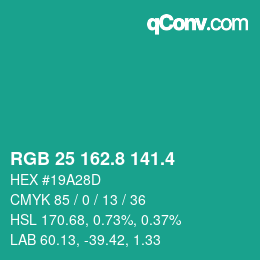 カラーコード: RGB 25 162.8 141.4 | qconv.com
