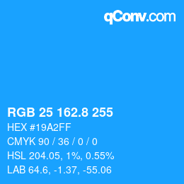 カラーコード: RGB 25 162.8 255 | qconv.com
