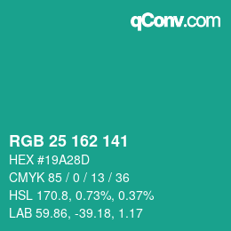 Color code: RGB 25 162 141 | qconv.com