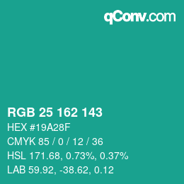 カラーコード: RGB 25 162 143 | qconv.com