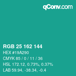 Color code: RGB 25 162 144 | qconv.com