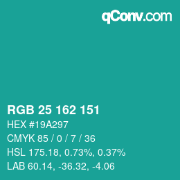 Color code: RGB 25 162 151 | qconv.com