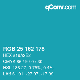 Color code: RGB 25 162 178 | qconv.com