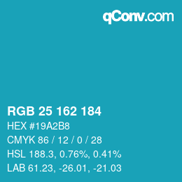 カラーコード: RGB 25 162 184 | qconv.com