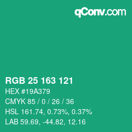 カラーコード: RGB 25 163 121 | qconv.com