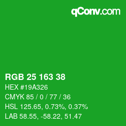 颜色代码: RGB 25 163 38 | qconv.com