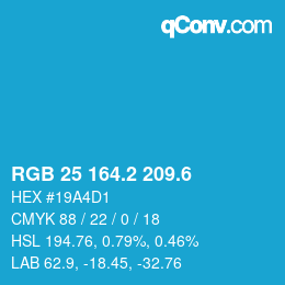 カラーコード: RGB 25 164.2 209.6 | qconv.com