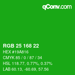 颜色代码: RGB 25 168 22 | qconv.com