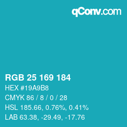 Color code: RGB 25 169 184 | qconv.com