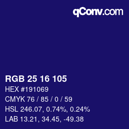 Color code: RGB 25 16 105 | qconv.com