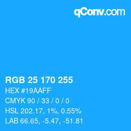 Color code: RGB 25 170 255 | qconv.com