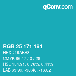 Color code: RGB 25 171 184 | qconv.com