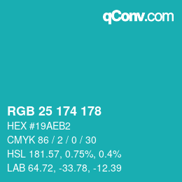 カラーコード: RGB 25 174 178 | qconv.com