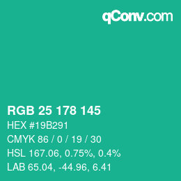 Color code: RGB 25 178 145 | qconv.com