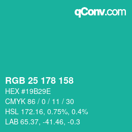 Color code: RGB 25 178 158 | qconv.com