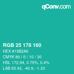 Color code: RGB 25 178 160 | qconv.com