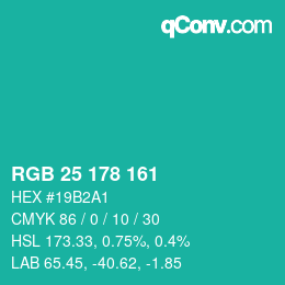 Color code: RGB 25 178 161 | qconv.com