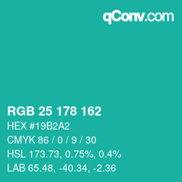 Color code: RGB 25 178 162 | qconv.com