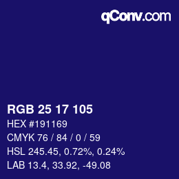 カラーコード: RGB 25 17 105 | qconv.com