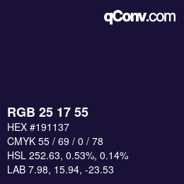 颜色代码: RGB 25 17 55 | qconv.com