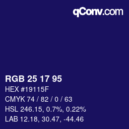 颜色代码: RGB 25 17 95 | qconv.com