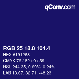 カラーコード: RGB 25 18.8 104.4 | qconv.com