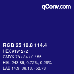 カラーコード: RGB 25 18.8 114.4 | qconv.com