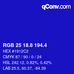 カラーコード: RGB 25 18.8 194.4 | qconv.com