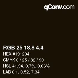 カラーコード: RGB 25 18.8 4.4 | qconv.com