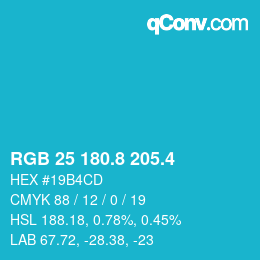 カラーコード: RGB 25 180.8 205.4 | qconv.com
