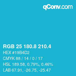 カラーコード: RGB 25 180.8 210.4 | qconv.com