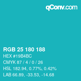Color code: RGB 25 180 188 | qconv.com