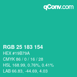 Color code: RGB 25 183 154 | qconv.com