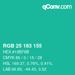 Color code: RGB 25 183 155 | qconv.com