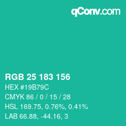 カラーコード: RGB 25 183 156 | qconv.com