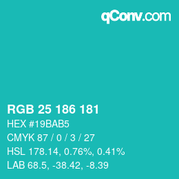 Color code: RGB 25 186 181 | qconv.com