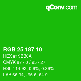 Color code: RGB 25 187 10 | qconv.com
