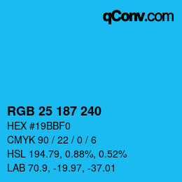 Color code: RGB 25 187 240 | qconv.com