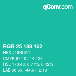 Color code: RGB 25 188 162 | qconv.com