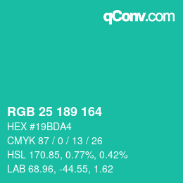 Código de color: RGB 25 189 164 | qconv.com