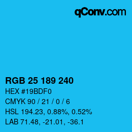 Color code: RGB 25 189 240 | qconv.com