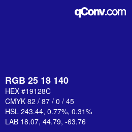 颜色代码: RGB 25 18 140 | qconv.com