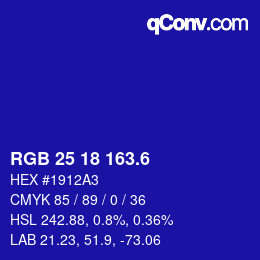カラーコード: RGB 25 18 163.6 | qconv.com