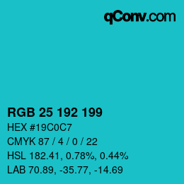 Color code: RGB 25 192 199 | qconv.com